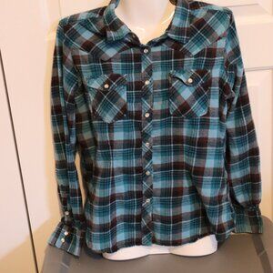 Bit & Bridle Large Flannel Western Style Pearl Snap 100% Cotton Flannel Shirt